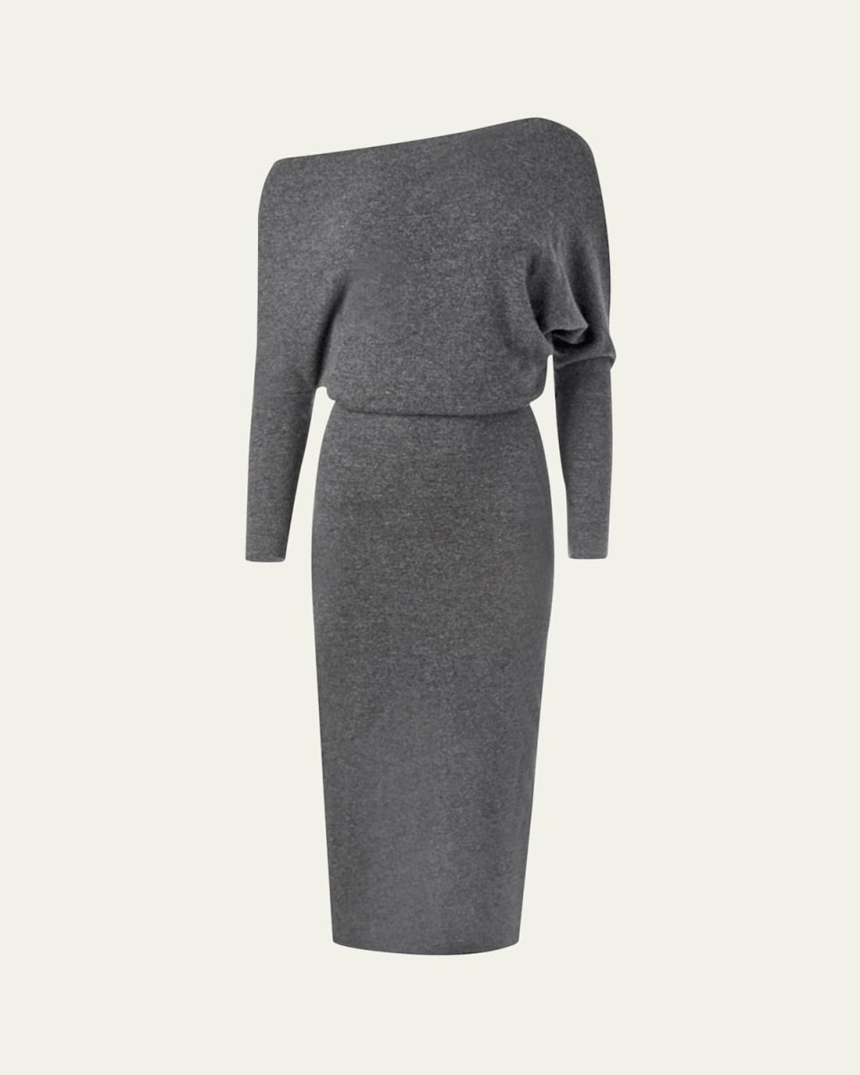 Kasos One-Shoulder Long-Sleeve Cashmere Midi Dress